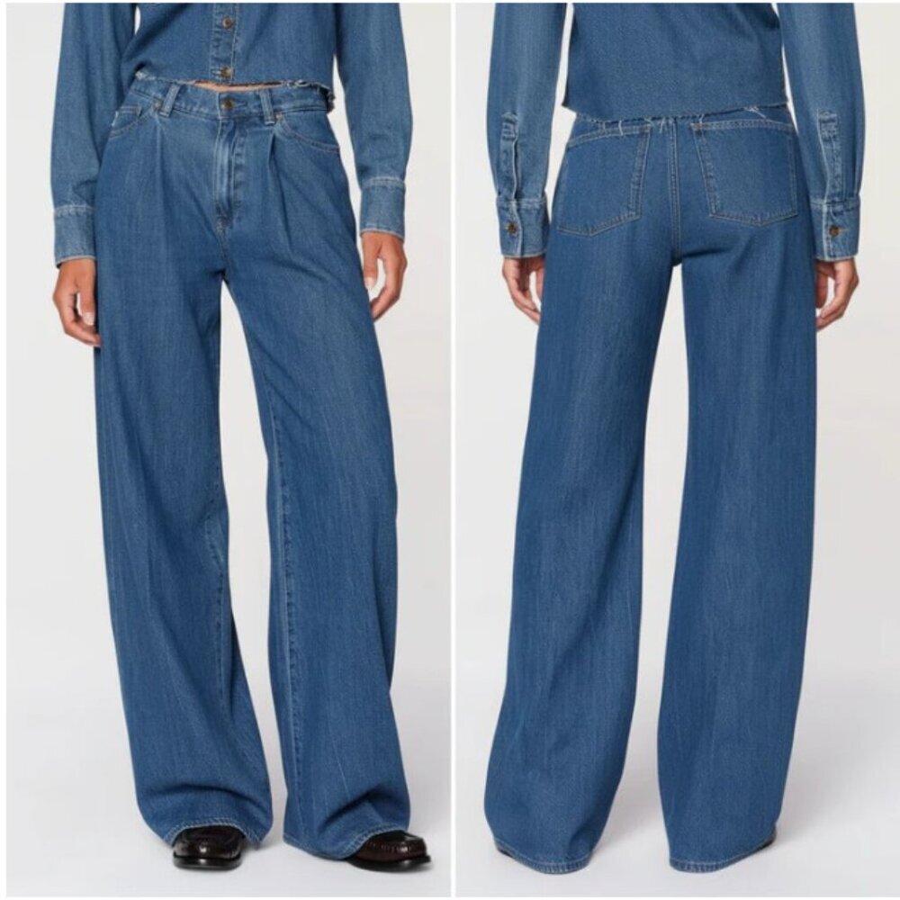 DL1961 Isabel Pleated Mid Rise Wide Leg Jeans Womens 28 North Beach Blue - Picture 4 of 11